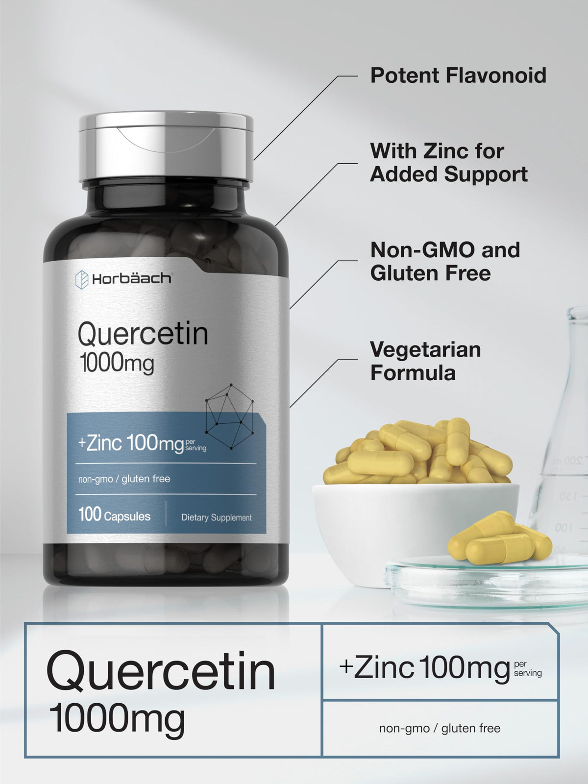Horbäach Quercétine 1000mg 100 capsules avec étiquette