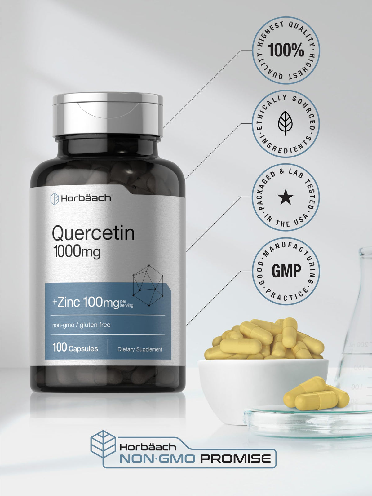 Horbäach Quercétine 1000mg 100 capsules ouvertes