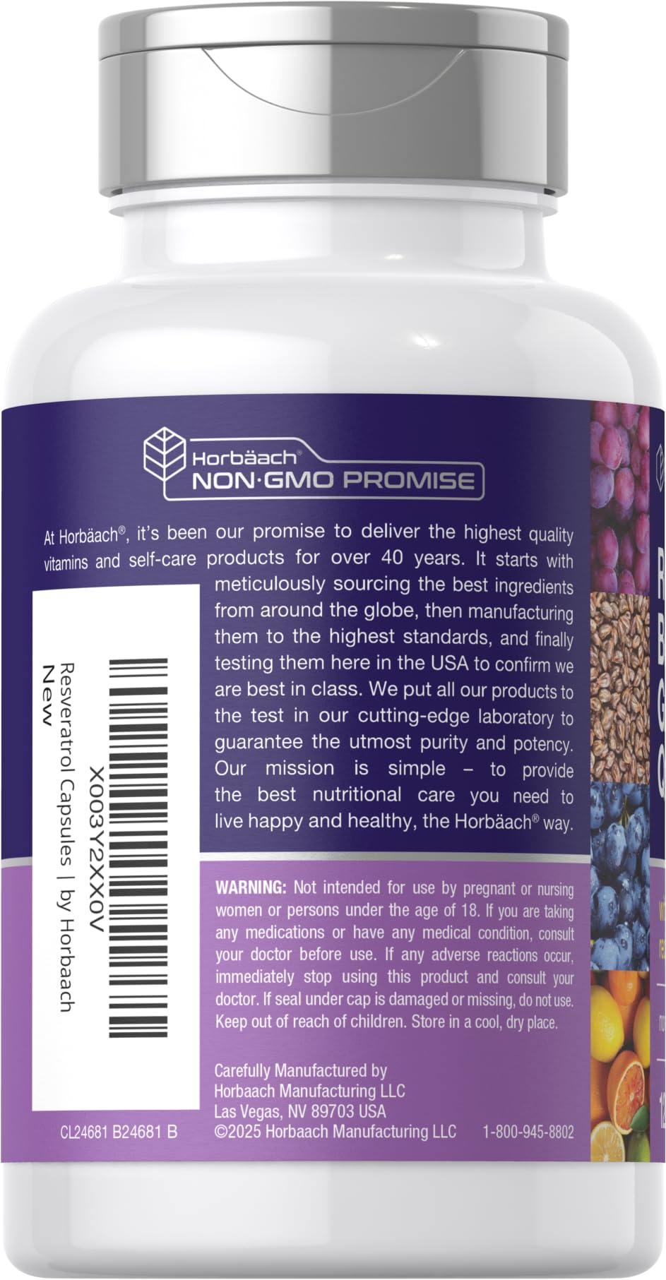 Horbäach Resveratrol gélules végétariennes sur fond blanc