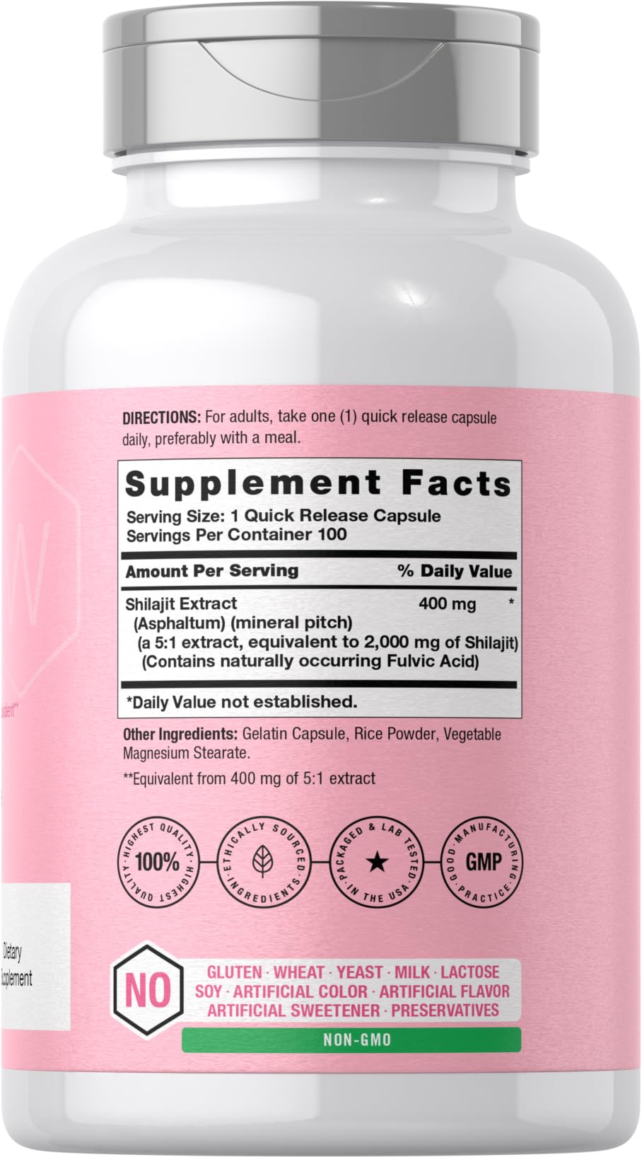 Horbäach Shilajit 100 Capsules détails des ingrédients