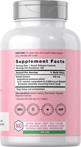 Horbäach Shilajit 100 Capsules détails des ingrédients