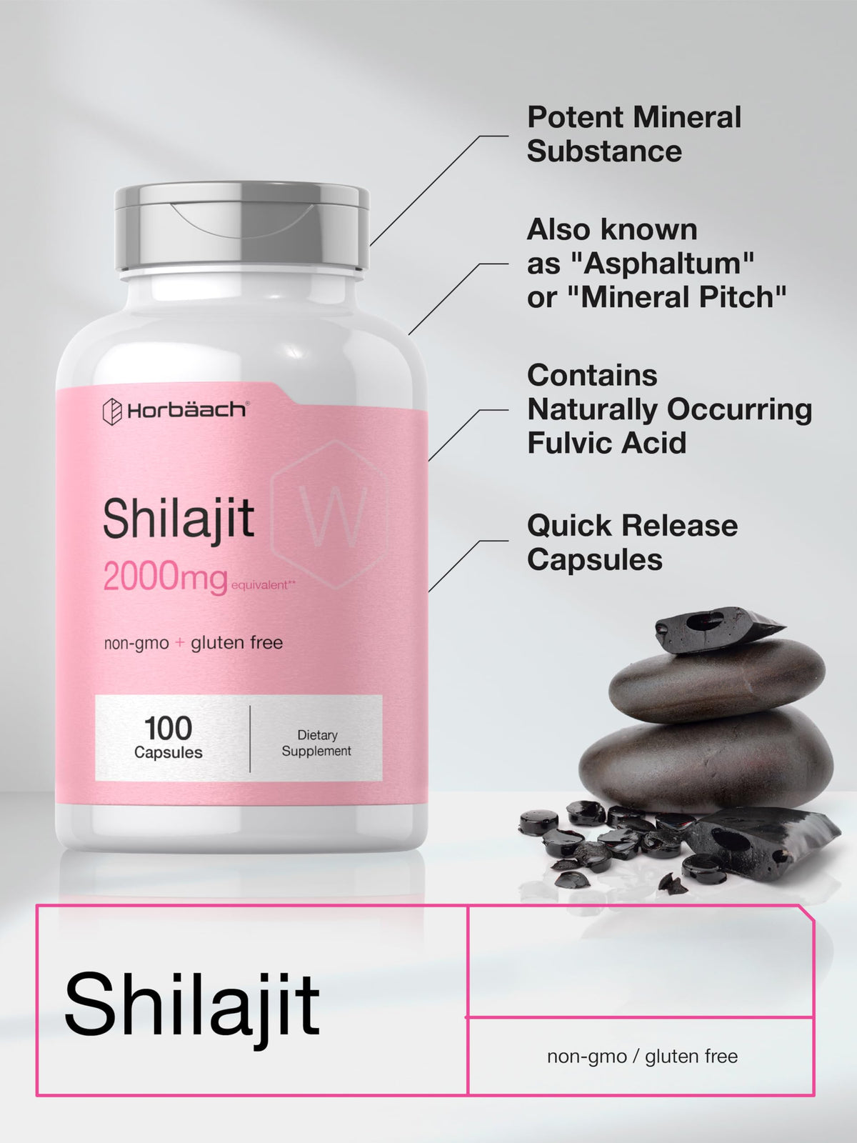 Horbäach Shilajit 100 Capsules en mode vie quotidienne sur table