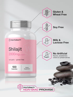 Horbäach Shilajit 100 Capsules étiquetage avec informations nutritionnelles