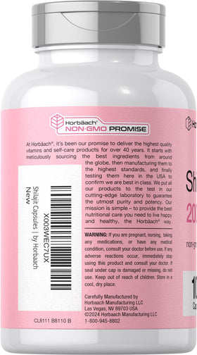 Horbäach Shilajit 100 Capsules vue de côté avec dosage