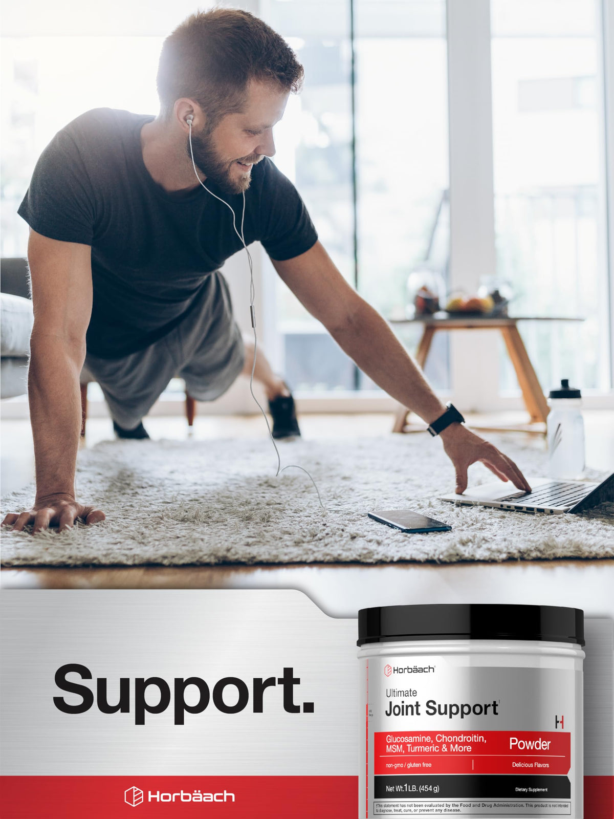 Horbäach supplément en poudre pour articulations, affiché sur une table