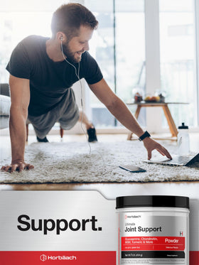 Horbäach supplément en poudre pour articulations, affiché sur une table