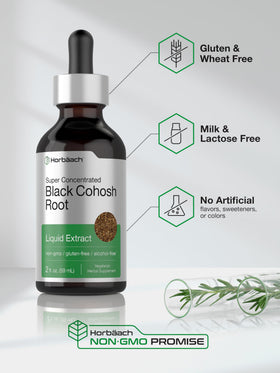 Horbäach Tincture Racine de Cimicifuga avec ingrédients en arrière-plan