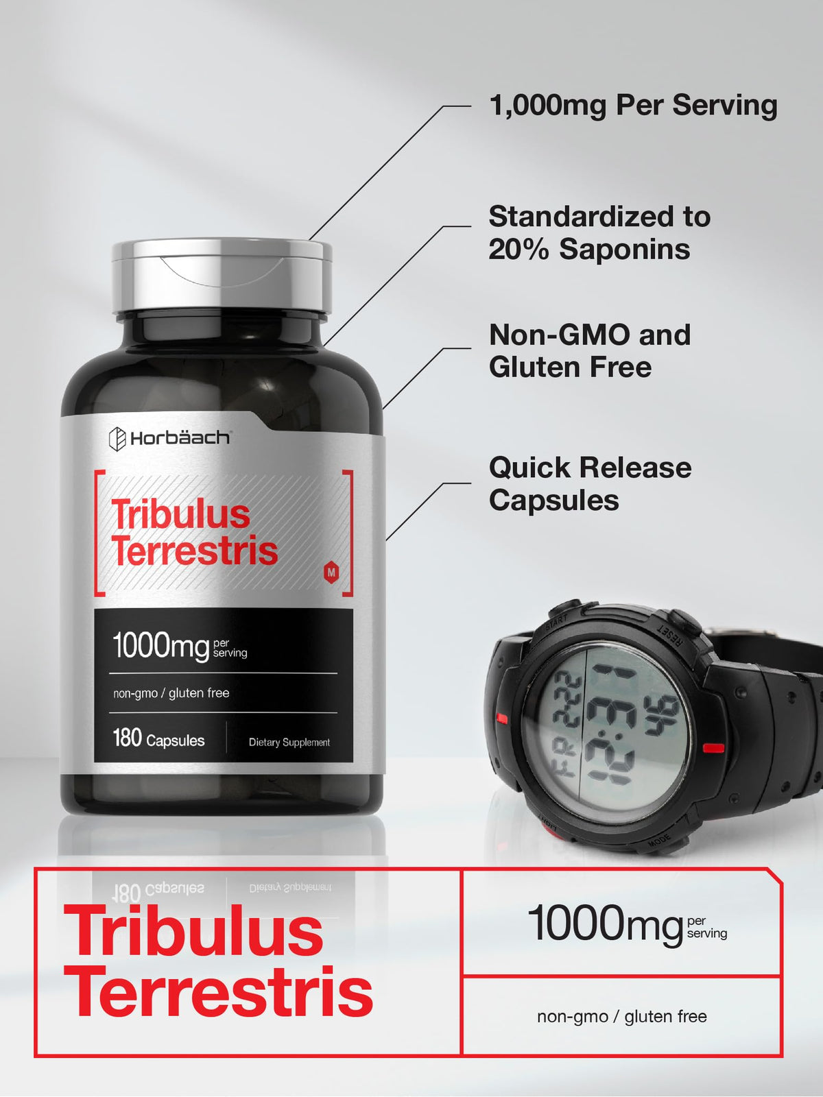 Horbäach Tribulus Terrestris, étiquette détaillant les ingrédients