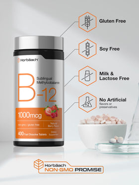 Horbäach Vitamine B12 1000 mcg Sublingual comprimés côté