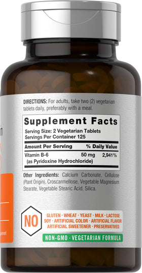 Horbäach Vitamine B6 250 comprimés, étiquette et informations nutritionnelles