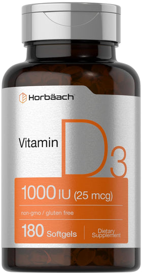 Horbäach Vitamine D3 1000UI gélules softgels face avant