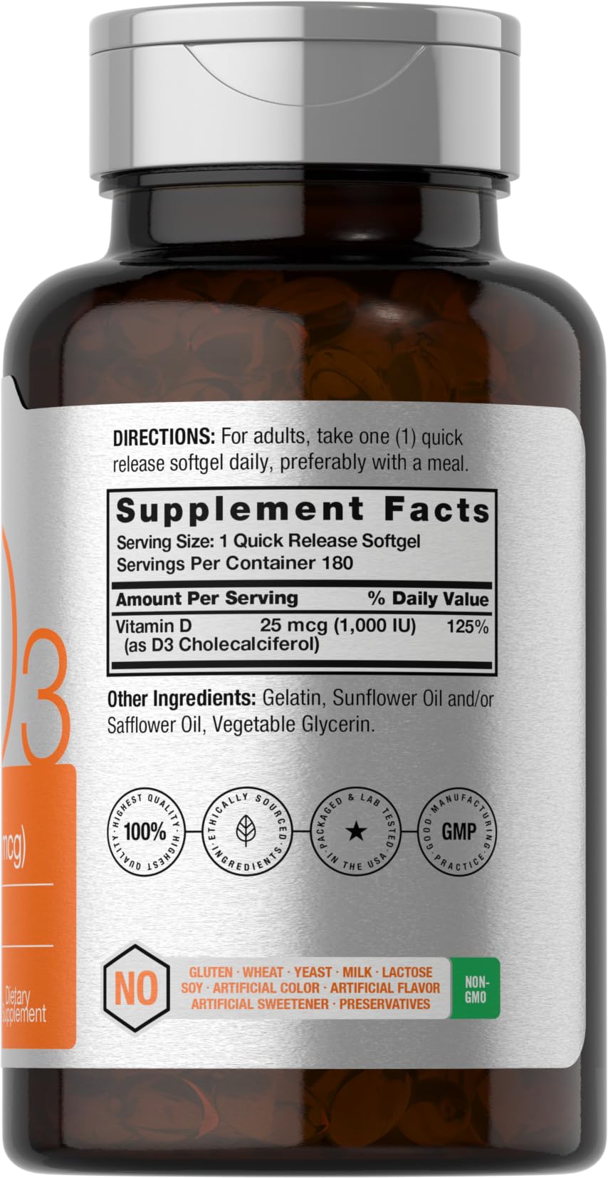 Horbäach Vitamine D3 1000UI gélules softgels vue de côté