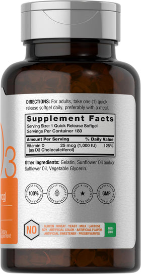 Horbäach Vitamine D3 1000UI gélules softgels vue de côté