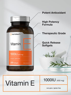 Horbäach Vitamine E 1000 UI capsules souples, vue de profil de la boîte