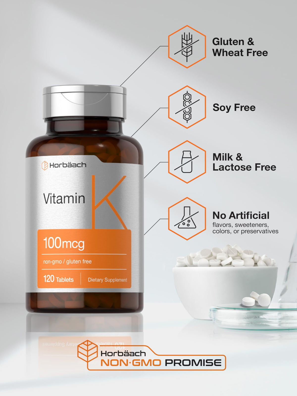 Horbäach Vitamine K1 120 comprimés côté emballage