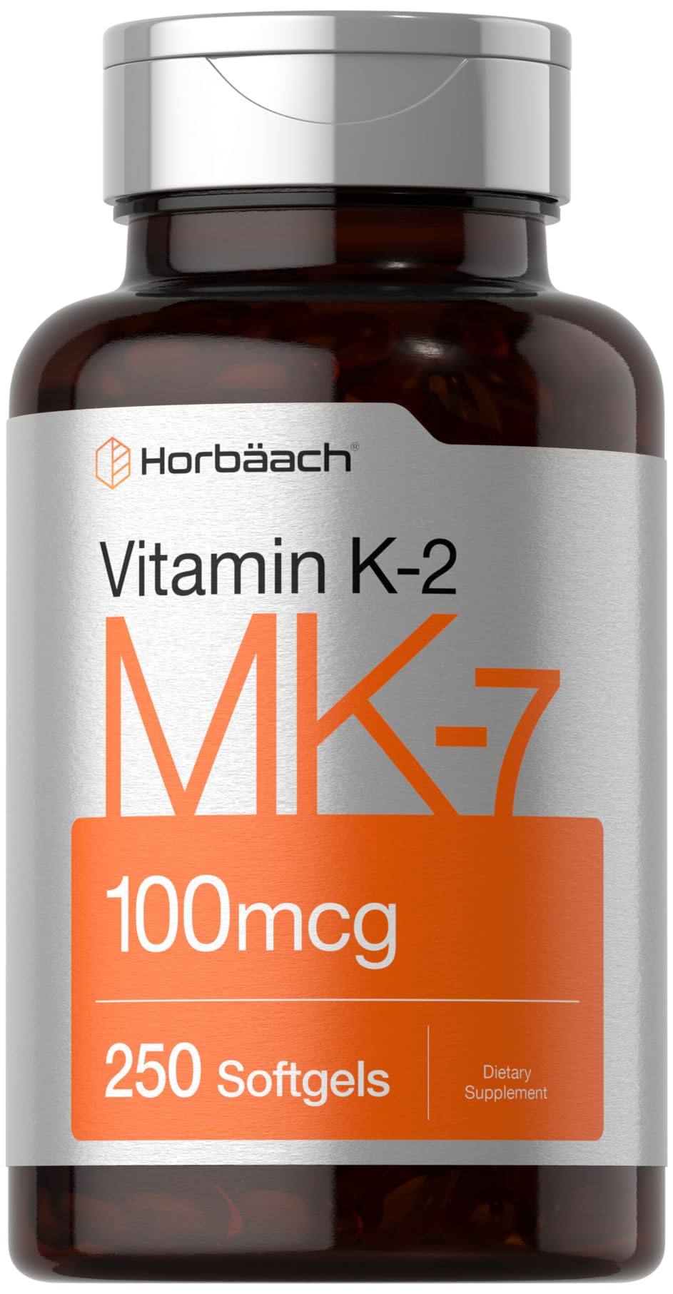 Horbäach Vitamine K2 MK7 100mcg 250 gélules molles vue de face