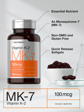 Horbäach Vitamine K2 MK7 100mcg gélules molles en gros plan