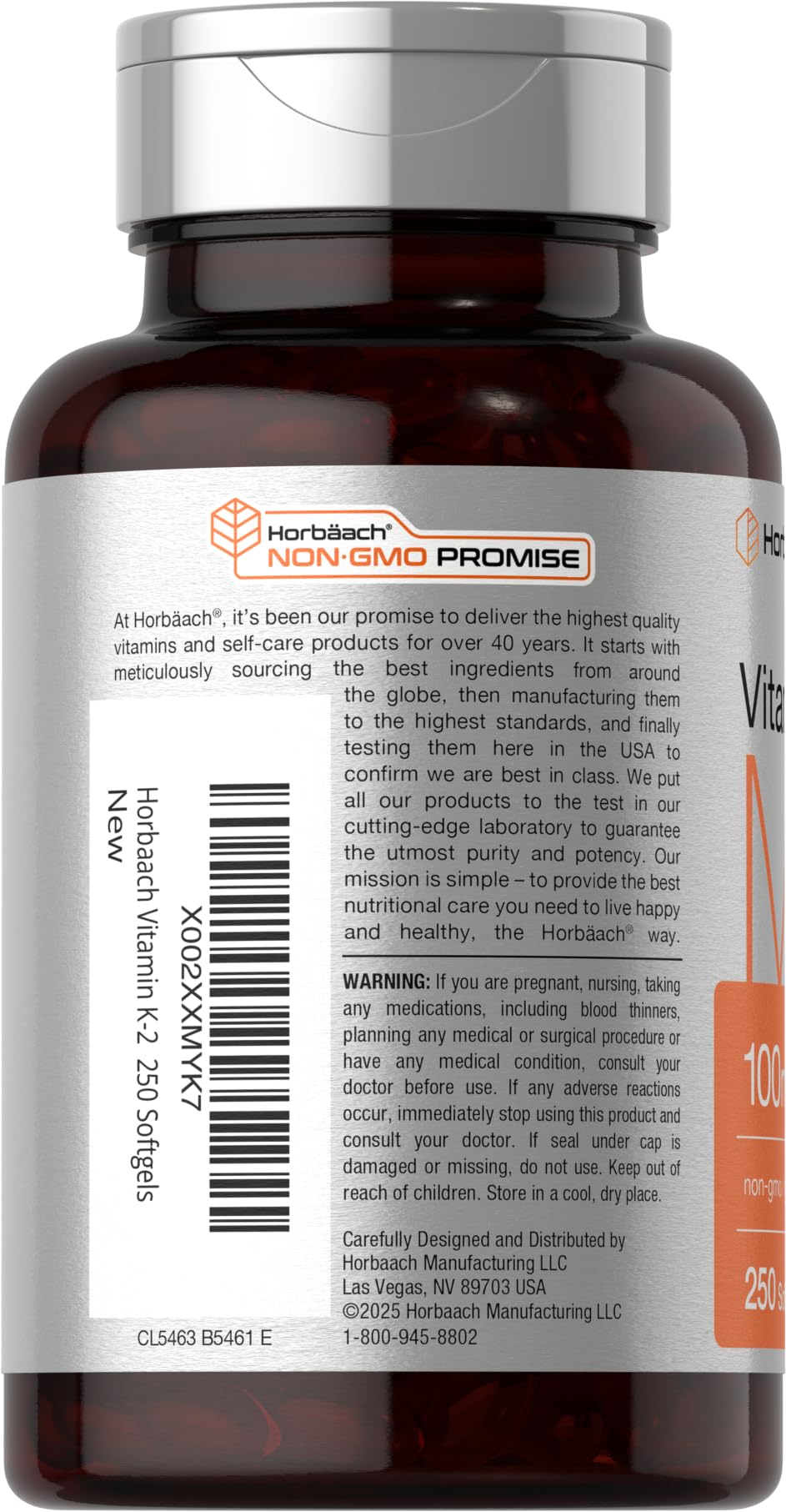 Horbäach Vitamine K2 MK7 100mcg gélules molles sur fond blanc