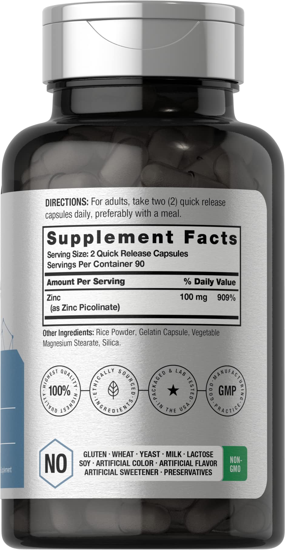 Horbäach Zinc Picolinate 100mg étiquette et ingrédients