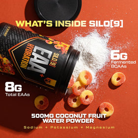 HOSSTILE SILO[9] Poudre EAA Hydratation 540g sur une table de gym
