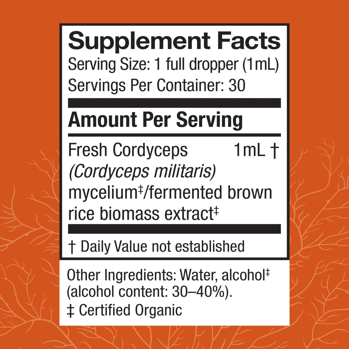Host Defense Cordyceps Extract étiquette avec ingrédients