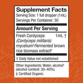 Host Defense Cordyceps Extract étiquette avec ingrédients