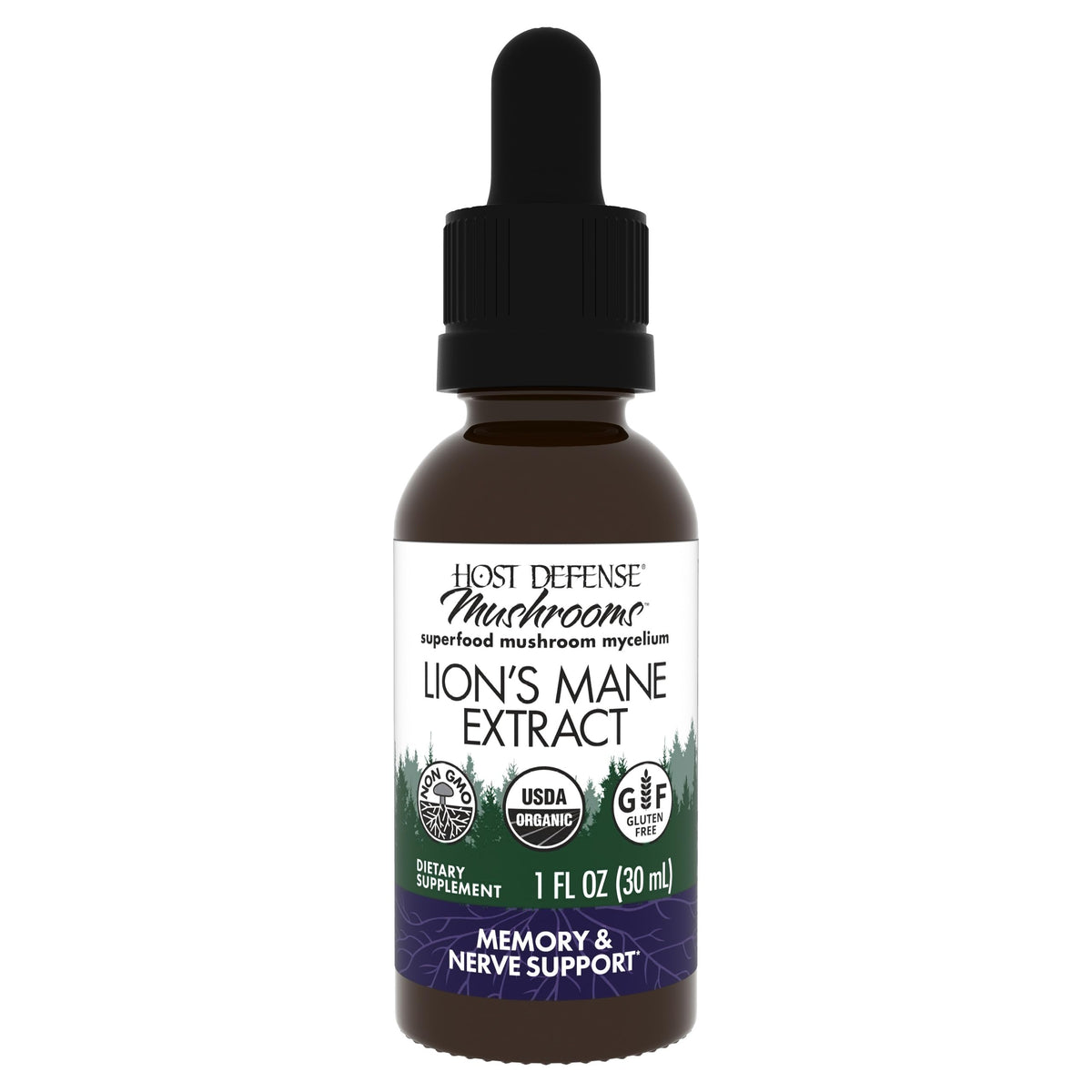 Host Defense Lion's Mane 30 ml vue avant avec étiquette