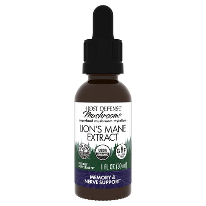 Host Defense Lion's Mane 30 ml vue avant avec étiquette