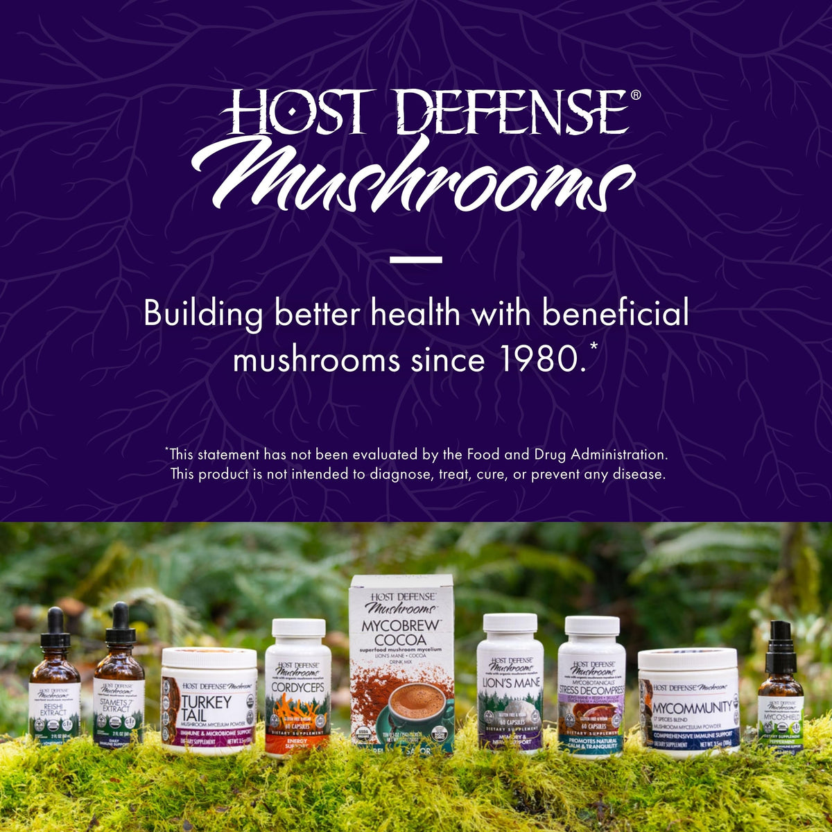 Host Defense MycoBotanicals 60 capsules sur fond blanc