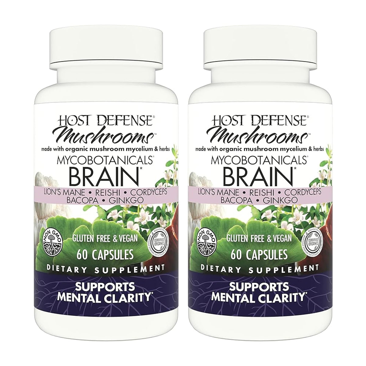 Host Defense MycoBotanicals Soutien Cérébral 120 capsules, vue de l'avant