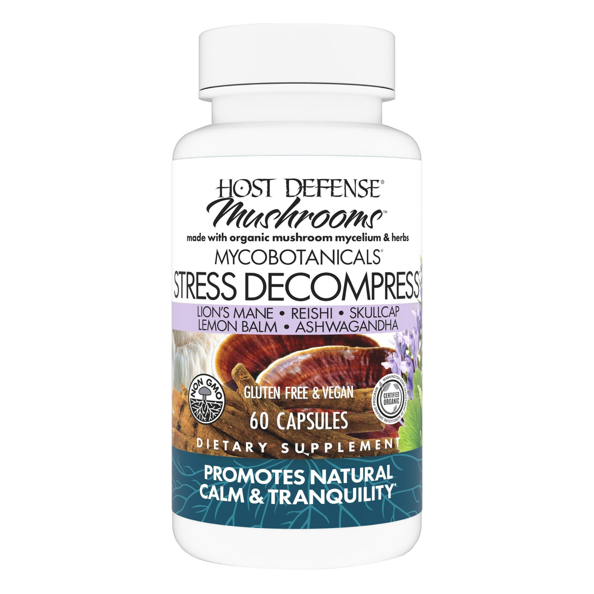 Host Defense MycoBotanicals Stress Decompress 60 Capsules front view