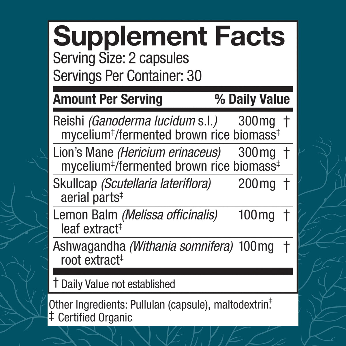Host Defense MycoBotanicals Stress Decompress 60 Capsules side view