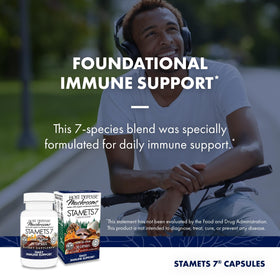 Host Defense Stamets 7 capsules avec un fond nature
