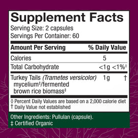 Host Defense Turkey Tail capsules avec étiquette détaillée
