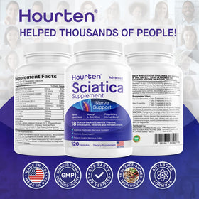 Hourten Complément Alimentaire Sciatique 120 capsules sur fond blanc