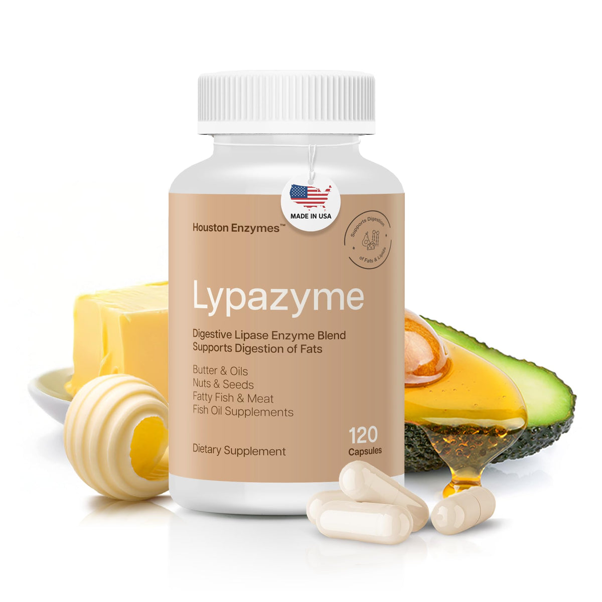 Houston Enzymes Lypazyme 120 capsules vue avant