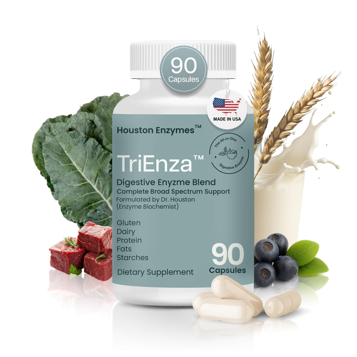 Houston Enzymes TriEnza 90 capsules vue de face