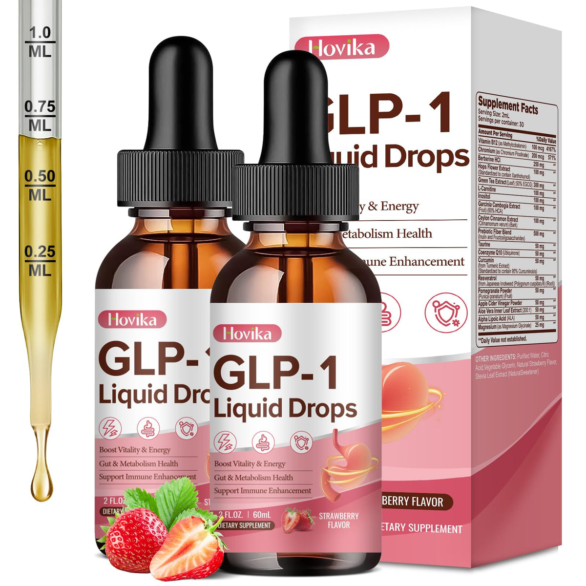 Hovika complément alimentaire GLP-1 4 Fl Oz avec goût fraise
