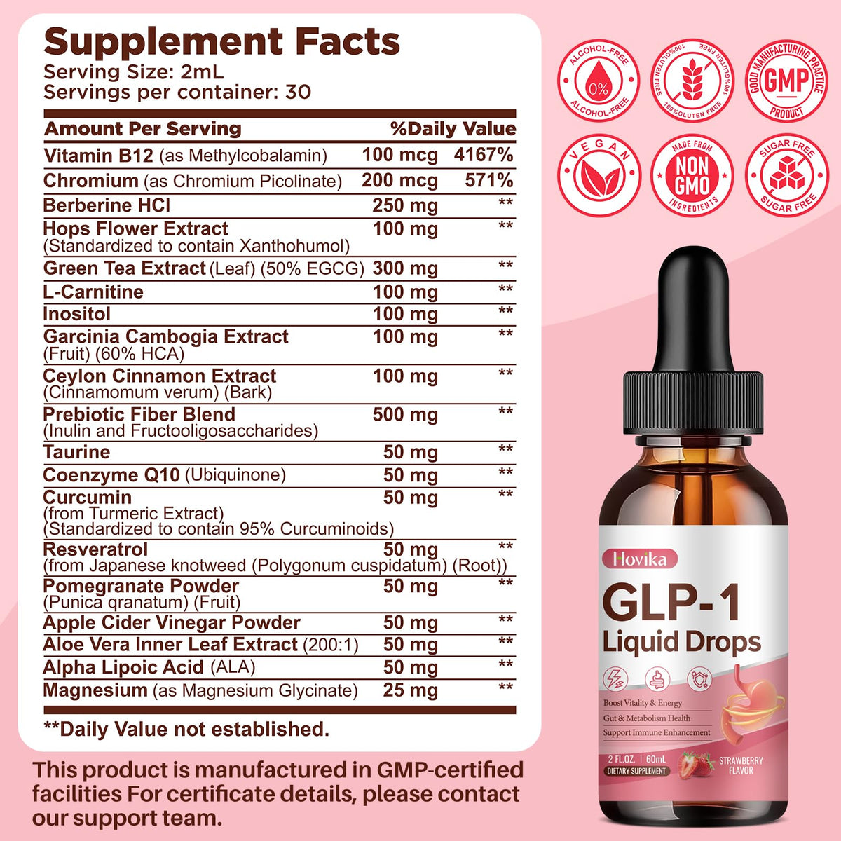 Hovika Complément Alimentaire GLP-1 50ml gouttes avec étiquette