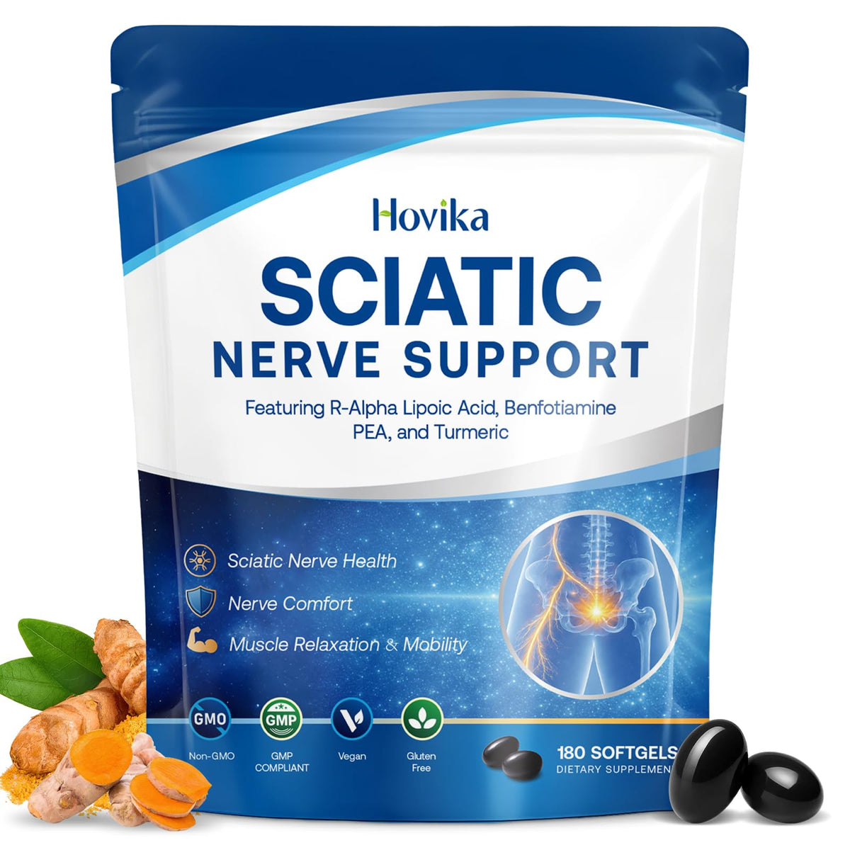 Hovika Complément Alimentaire Soutien Nerveux Sciatique 180 gélules vue avant