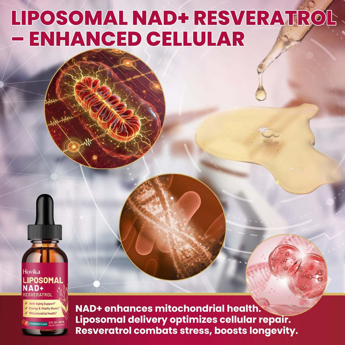 Hovika Complément Liposomal NAD+ 1200mg Saveur fraise