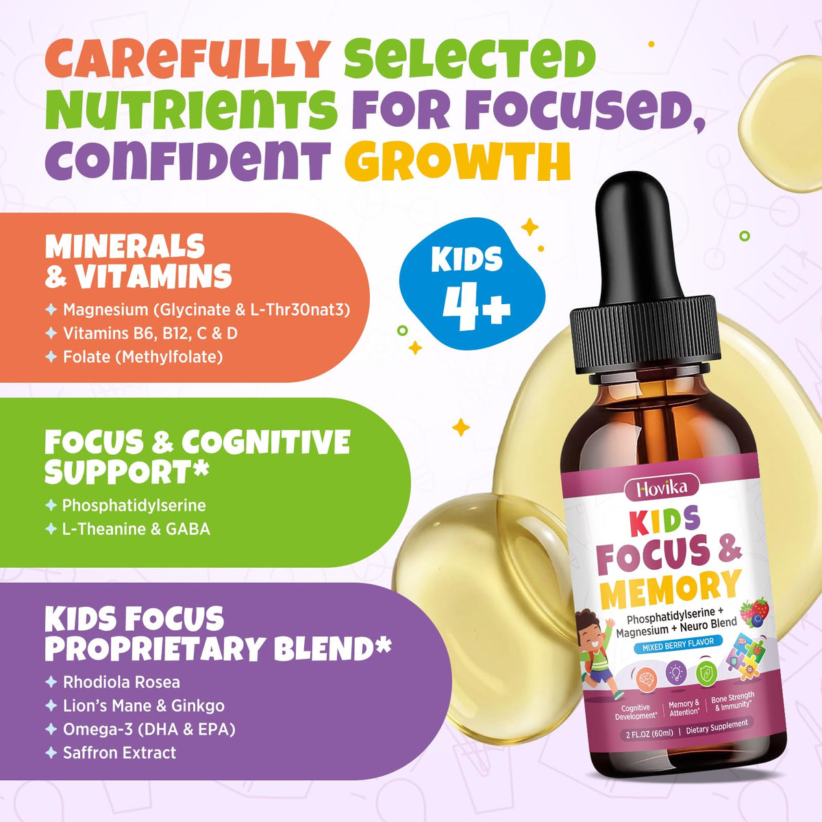 Hovika Compléments pour Enfants Gouttes Liquides Saveur Fruits Rouges