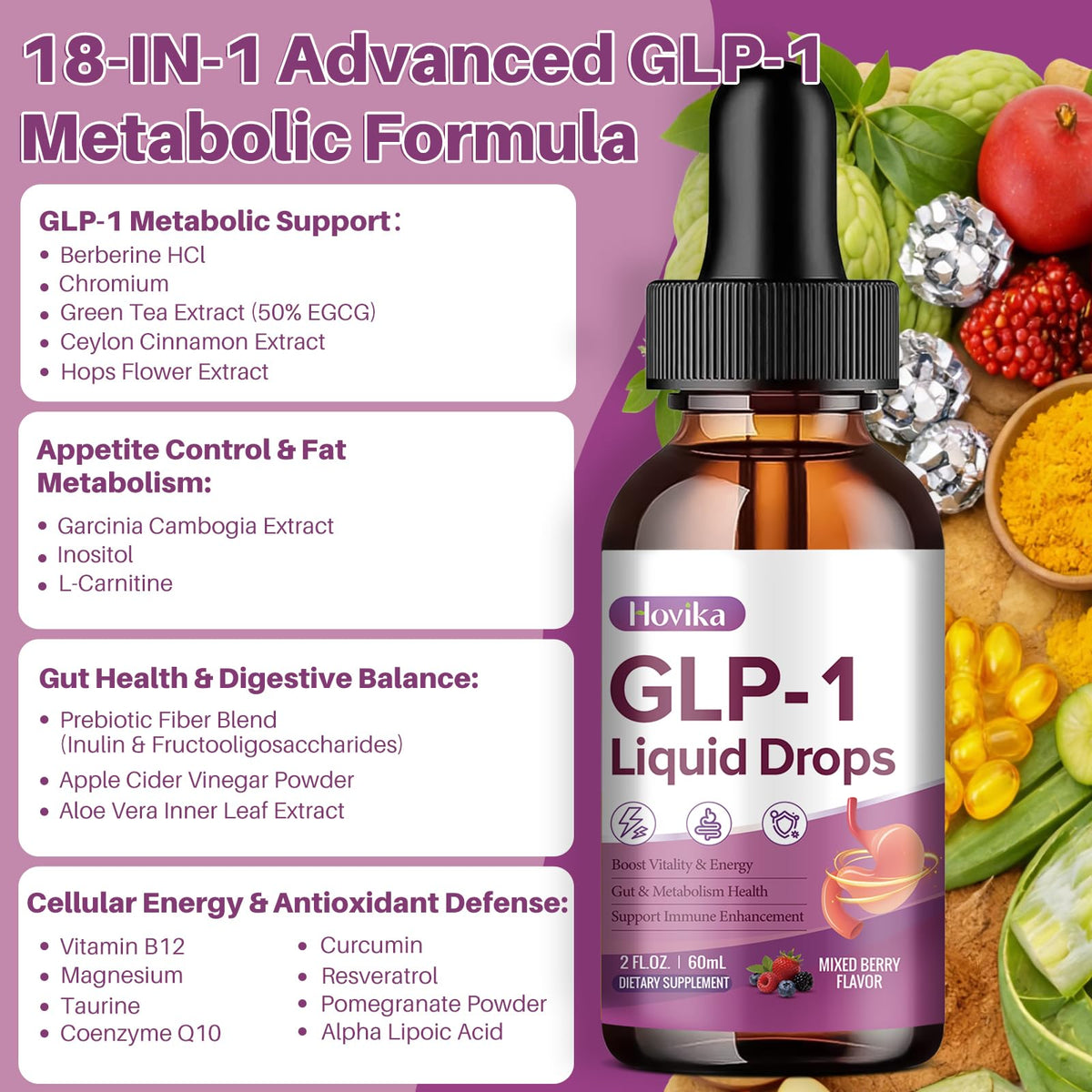 Hovika GLP-1 Complément Alimentaire 60 ml avec ingrédients