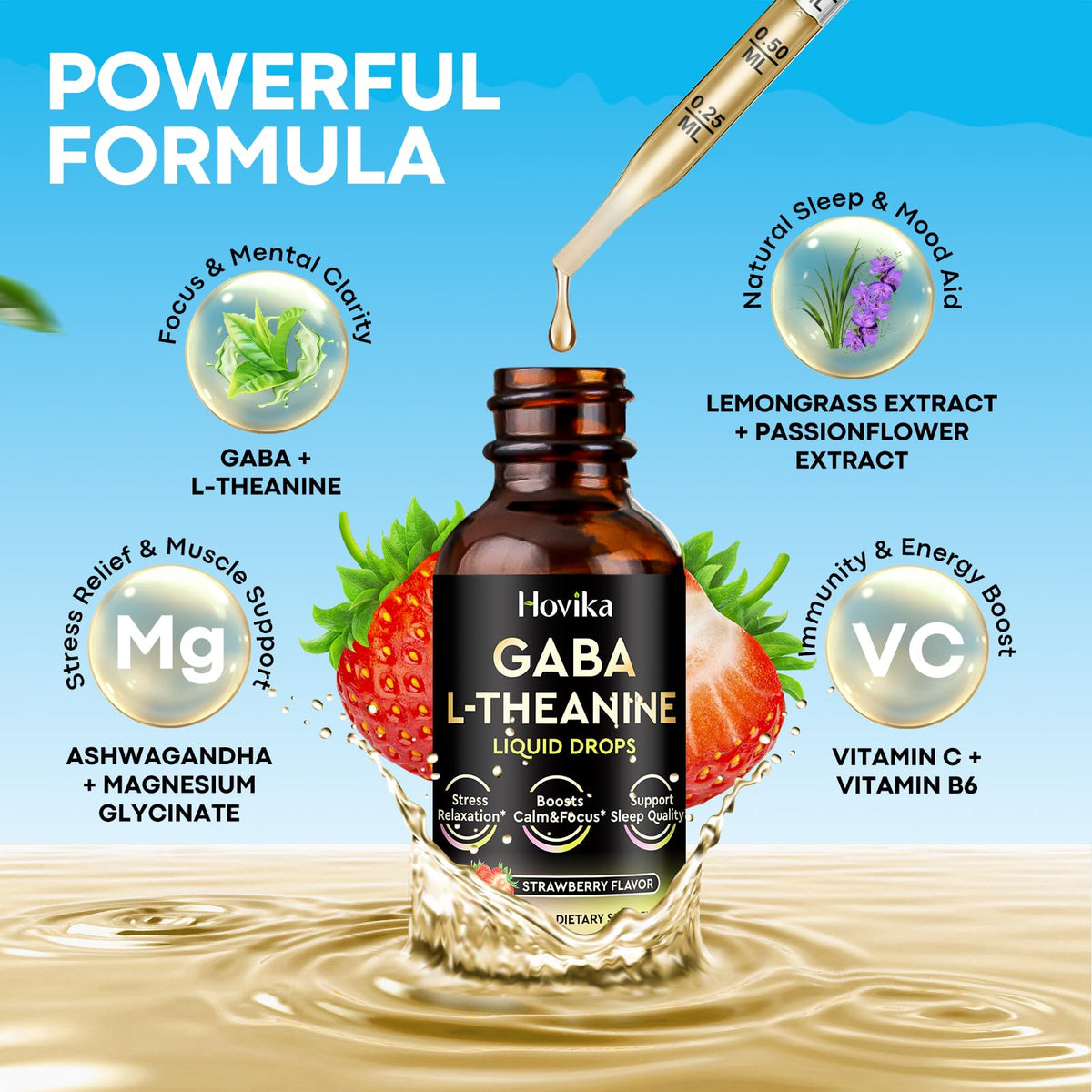 Hovika Gouttes GABA L-Théanine 60ml avec cuillère doseuse