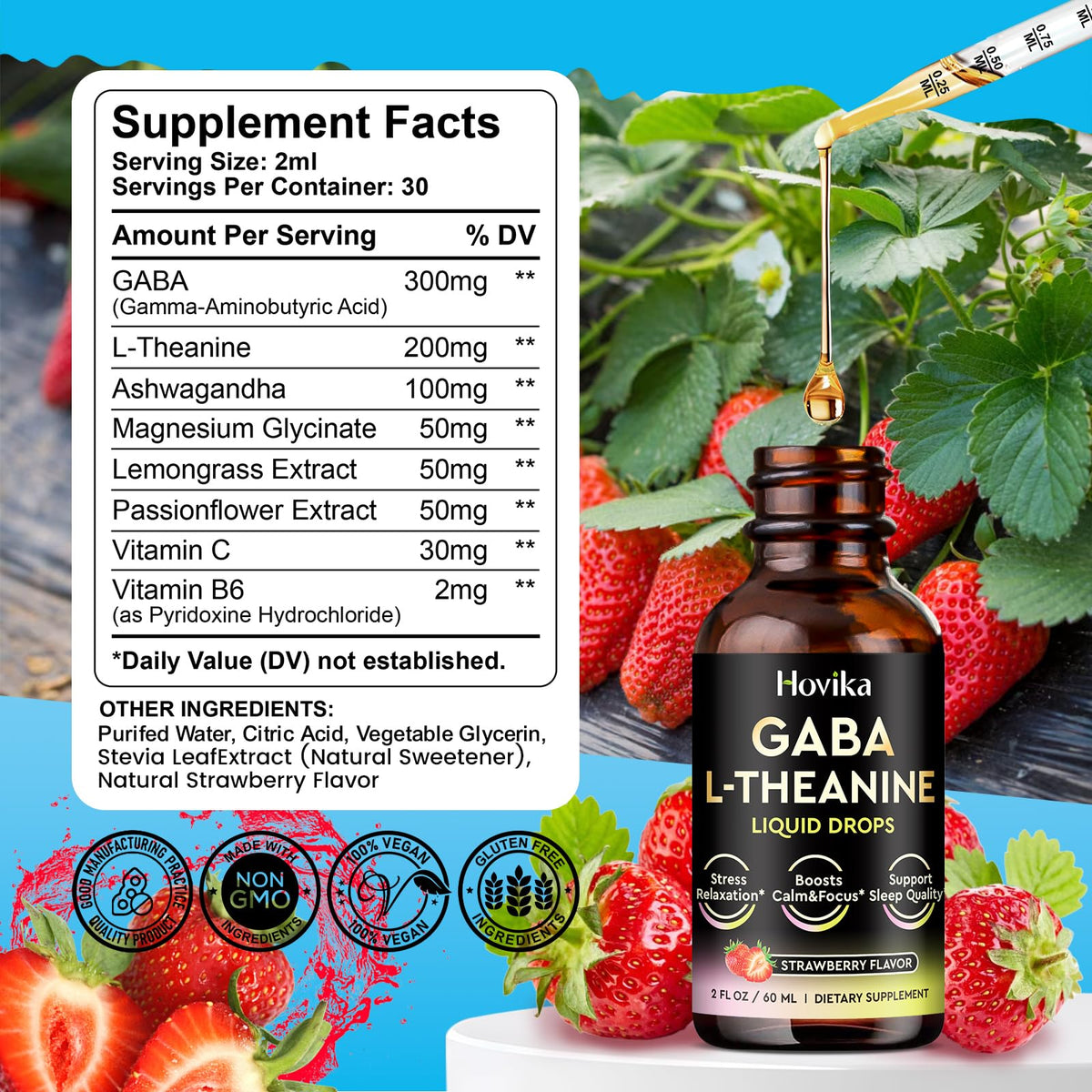 Hovika Gouttes GABA L-Théanine 60ml détails des ingrédients