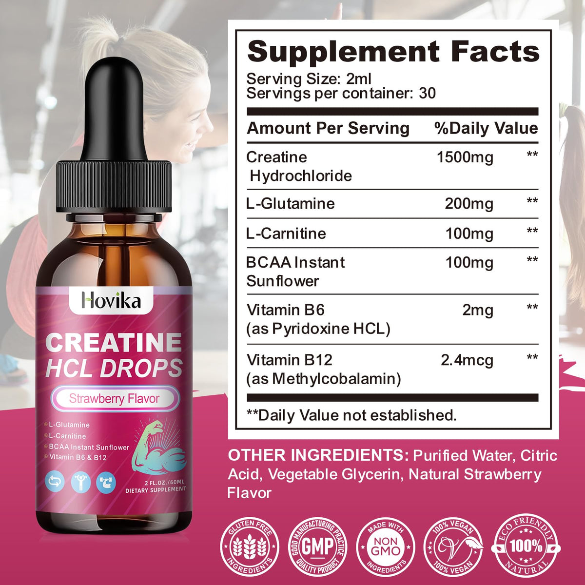 Hovika gouttes liquides de créatine HCL 4 Fl Oz, ambiance sportive