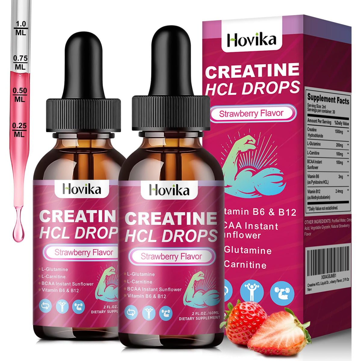 Hovika gouttes liquides de créatine HCL 4 Fl Oz, bouteille vue de face