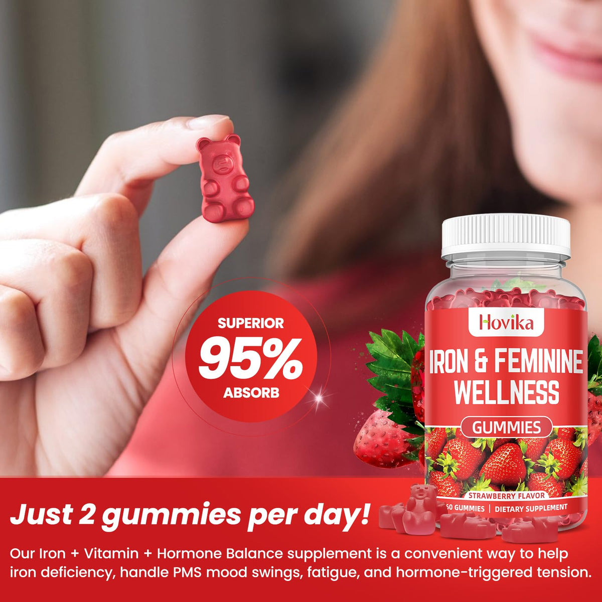 Hovika Gummies de Fer 40mg à côté d'ingrédients naturels