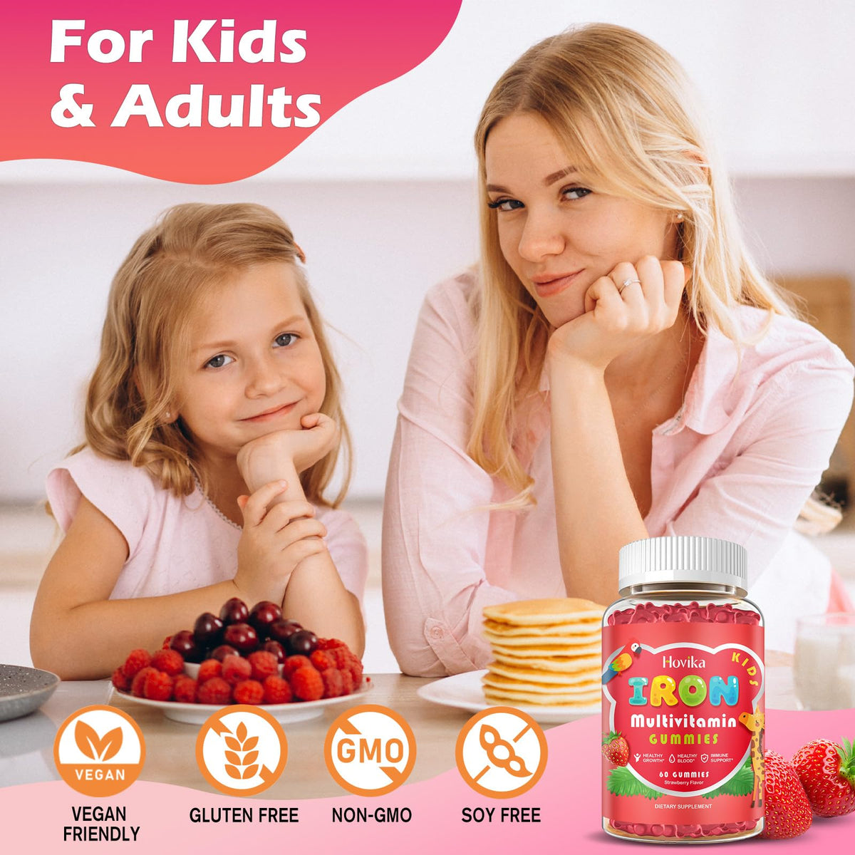 Hovika Gummies de Fer, pot ouvert avec gummies visibles
