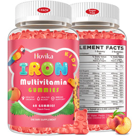 Hovika Gummies de Fer pour Enfants - boîte de 60 gummies saveur pêche
